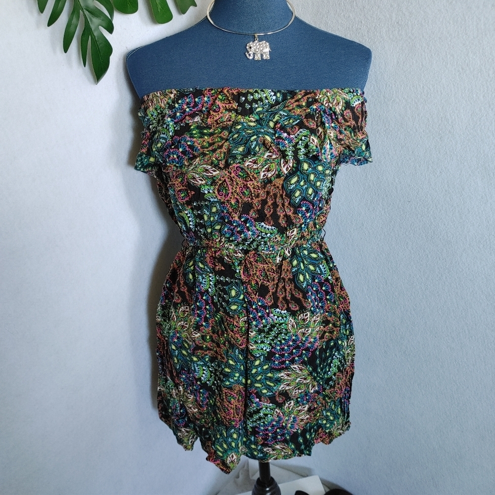 Snap Boho Print Strapless Tunic Top